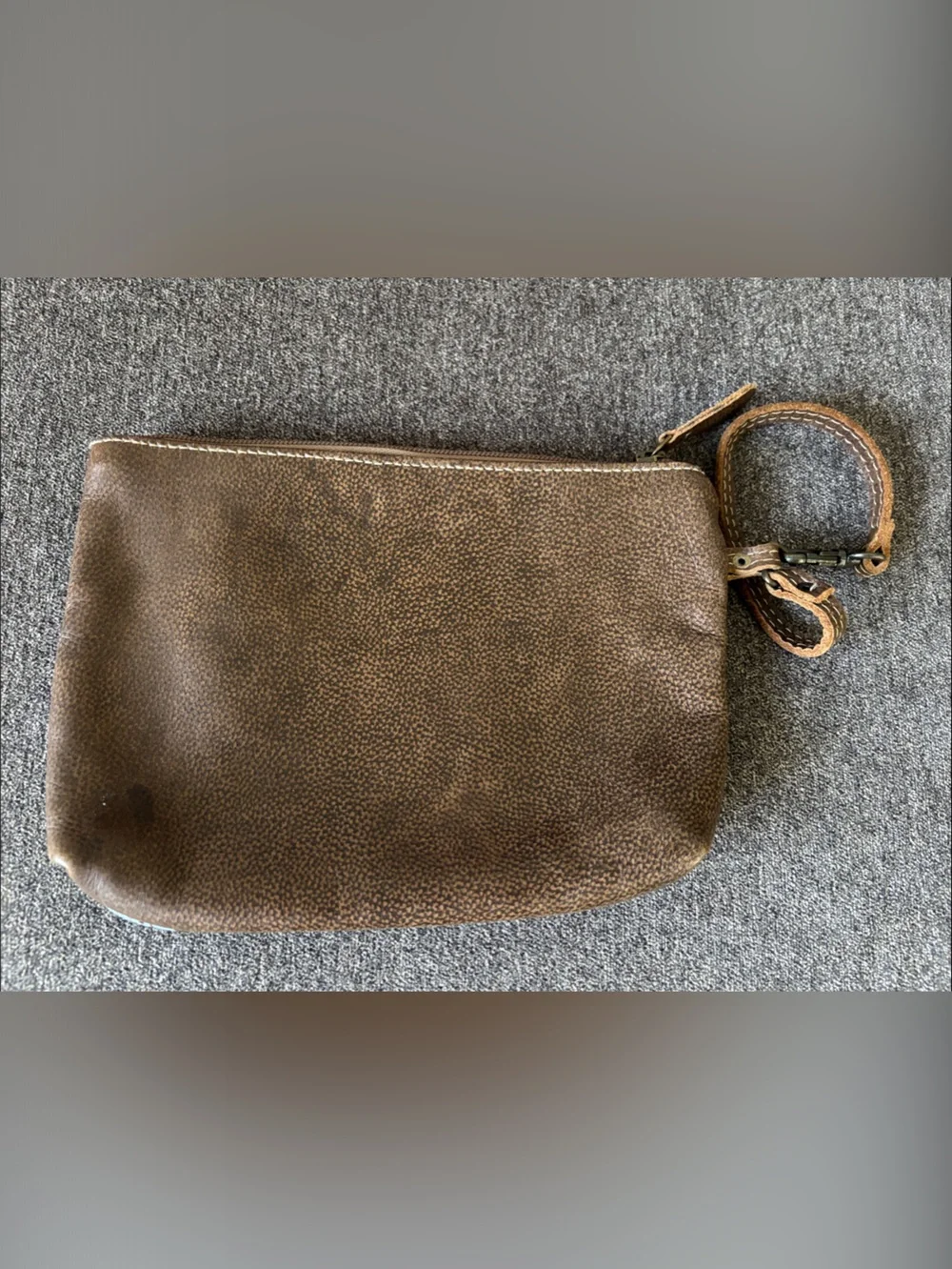 Myra Bag Brown and Light Blue Tooled Leather Wristlet with Turquoise Concho